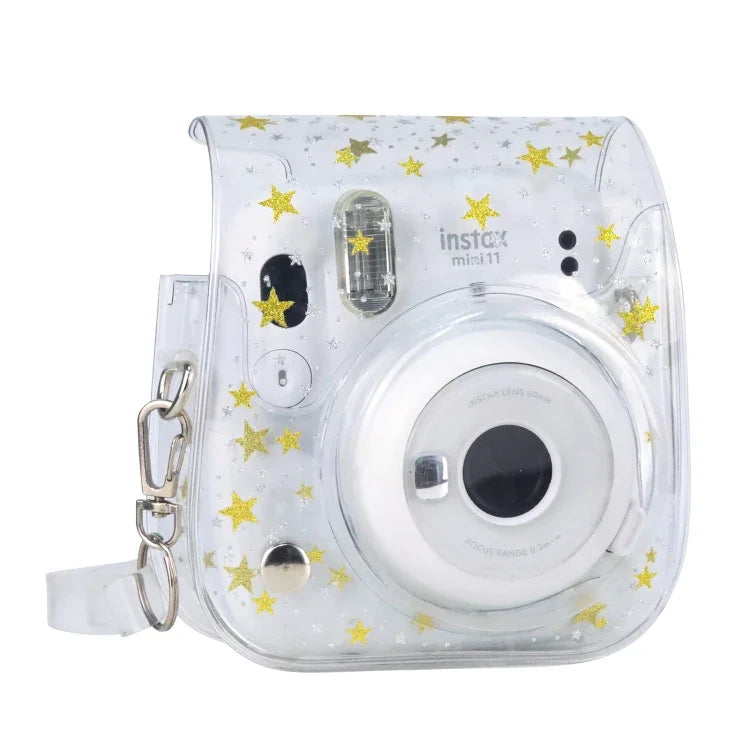 حافظة كاميرا صلبة من PVC كريستال النجوم مع حزام كتف لكاميرا FUJIFILM Instax Mini 11، شفافة