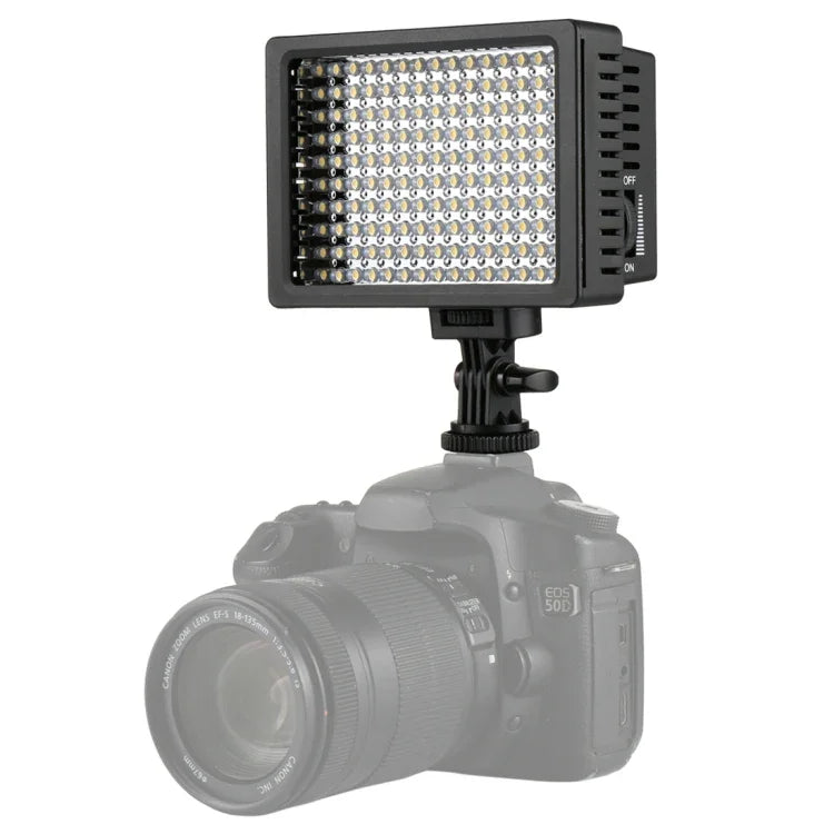 HD-160 ضوء فيديو LED أبيض على الكاميرا لإضاءة التصوير، ضوء تعبئة لكاميرات كانون، نيكون، DSLR مع 3 صفائح فلتر، HD-160