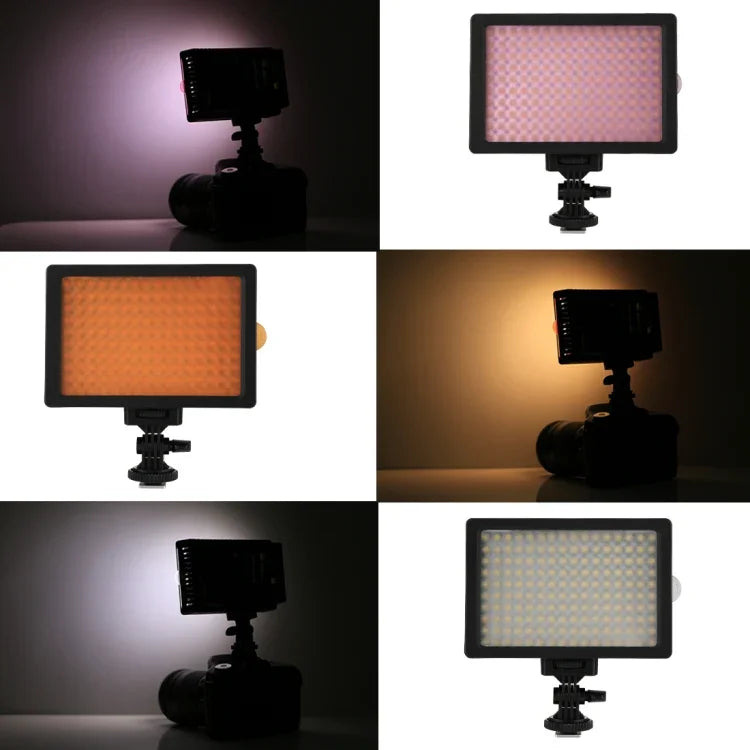 HD-160 ضوء فيديو LED أبيض على الكاميرا لإضاءة التصوير، ضوء تعبئة لكاميرات كانون، نيكون، DSLR مع 3 صفائح فلتر، HD-160