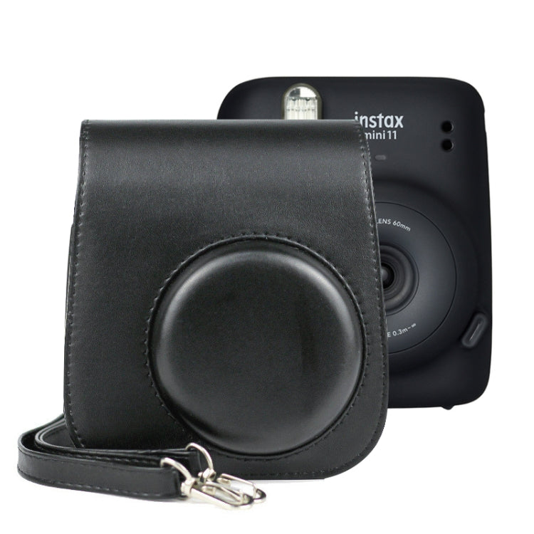 حقيبة جلد كاملة للجسم بلون صلب لكاميرا FUJIFILM Instax mini 11 مع حزام