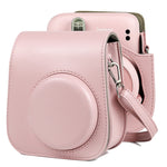 حقيبة جلد كاملة للجسم بلون صلب لكاميرا FUJIFILM Instax mini 11 مع حزام