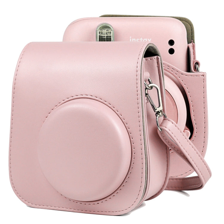 حقيبة جلد كاملة للجسم بلون صلب لكاميرا FUJIFILM Instax mini 11 مع حزام