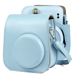 حقيبة جلد كاملة للجسم بلون صلب لكاميرا FUJIFILM Instax mini 11 مع حزام