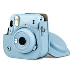 حقيبة جلد كاملة للجسم بلون صلب لكاميرا FUJIFILM Instax mini 11 مع حزام