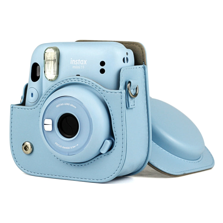 حقيبة جلد كاملة للجسم بلون صلب لكاميرا FUJIFILM Instax mini 11 مع حزام
