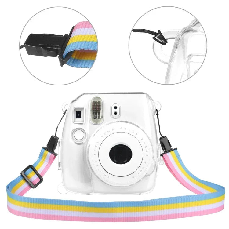 غطاء واقي شفاف مع حزام لكاميرا FUJIFILM instax mini 9 / mini 8+ / mini 8، لكاميرا FUJIFILM instax mini 9