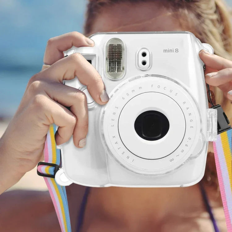 غطاء واقي شفاف مع حزام لكاميرا FUJIFILM instax mini 9 / mini 8+ / mini 8، لكاميرا FUJIFILM instax mini 9