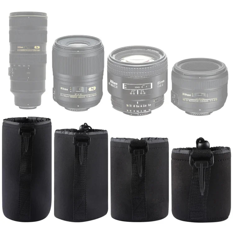 4 قطع حقيبة حمل عدسة كاميرا SLR من النيوبرين مع مشبك، الأحجام: 10x22سم، 10x14سم، 10x18سم، 8x10سم، 4 أحجام
