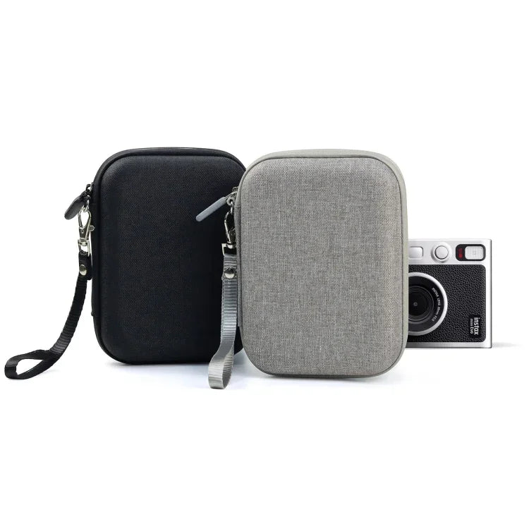 حقيبة تخزين بغطاء صلب لكاميرا FUJIFILM Instax mini EVO، بنمط قماش أسود، بنمط قماش رمادي