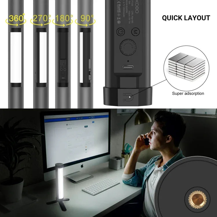 عصا إضاءة فوتوغرافية وفيديو RGB من LUXCeO موديل P100 مع تحكم عن بعد، P100