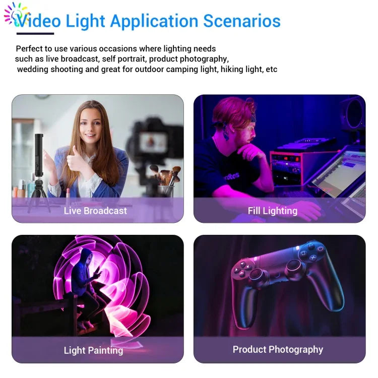 عصا إضاءة فوتو فيديو RGB محمولة LUXCeO P100 مع تحكم عن بعد وصندوق إضاءة شبكي، P100+صندوق إضاءة شبكي