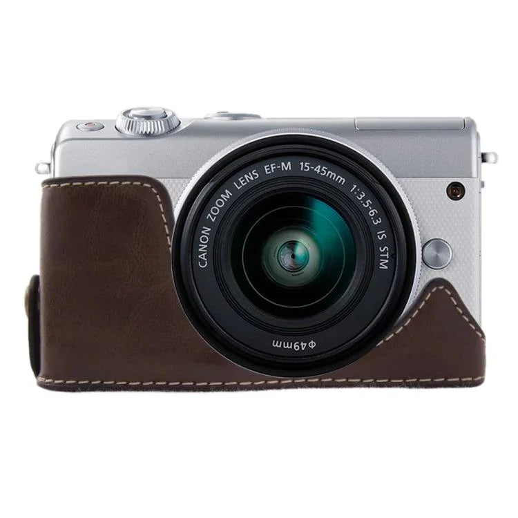 قاعدة نصف غلاف كاميرا من جلد PU بخيط 1/4 بوصة لكاميرا كانون EOS M100، مخصصة لكاميرا كانون EOS M100