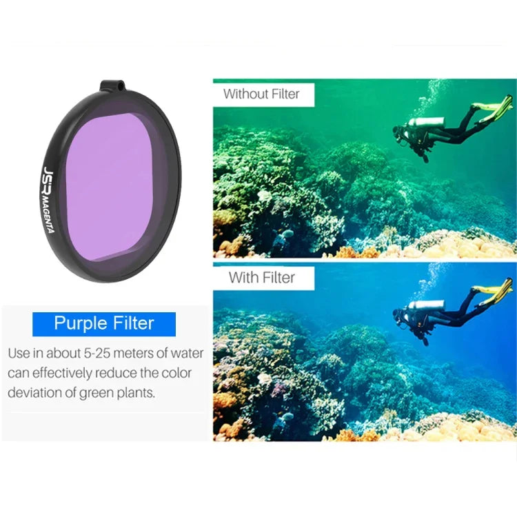 فلتر عدسة JSR غطاء دائري للغوص 6 في 1 UV + CPL + ماكرو 16X + أحمر + أصفر + بنفسجي لكاميرا GoPro HERO8 Black، عدسة 6 في 1