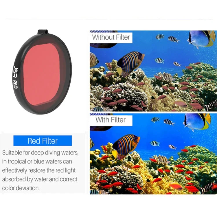 فلتر عدسة JSR غطاء دائري للغوص 6 في 1 UV + CPL + ماكرو 16X + أحمر + أصفر + بنفسجي لكاميرا GoPro HERO8 Black، عدسة 6 في 1
