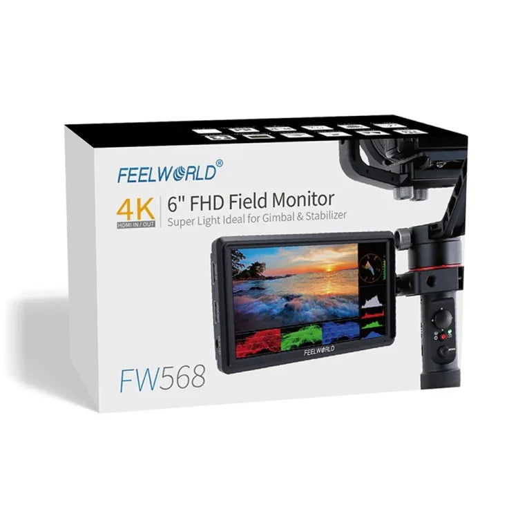 شاشة مراقبة ميدانية لكاميرا DSLR بقياس 6 إنش FEELWORLD FW568 V3 مع 3D LUT، IPS بدقة Full HD 1920 × 1152، دعم مدخل ومخرج HDMI، ذراع إمالة