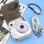 غطاء كامل من الجلد لحقيبة كاميرا FUJIFILM instax mini 11 / 9 / 8 بنقشة الرخام مع حزام
