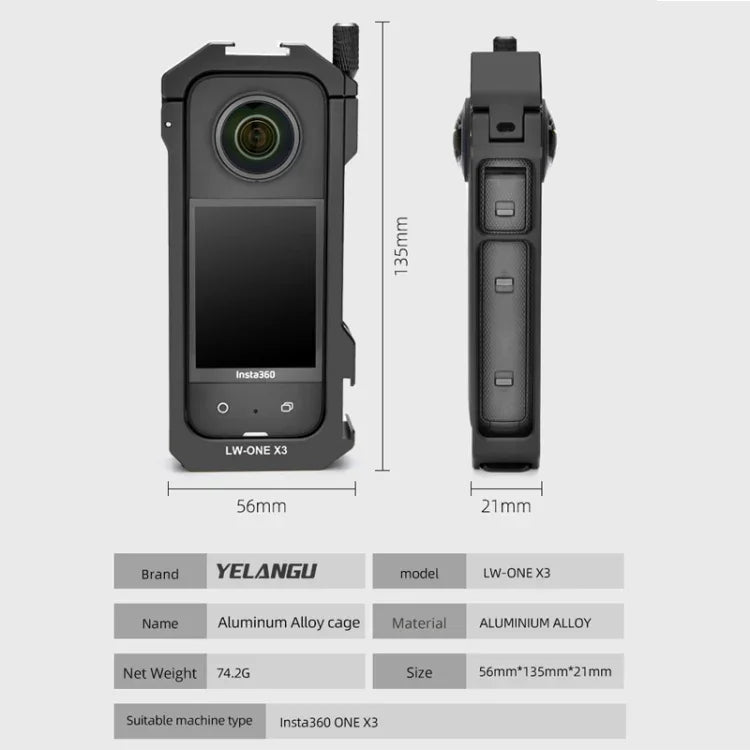 غطاء إطار معدني موسع لـ Insta360 X3 YELANGU LW-ONE X3، LW-ONE X3
