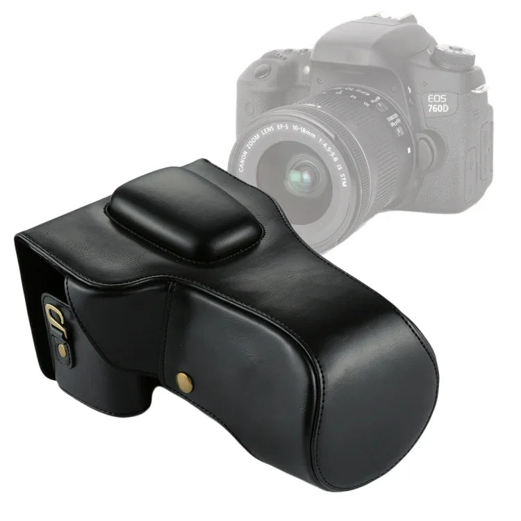 حقيبة جلد PU كاملة للجسم لكاميرا Canon EOS 760D / 750D (عدسة 18-135 مم)، لكاميرا EOS 760D