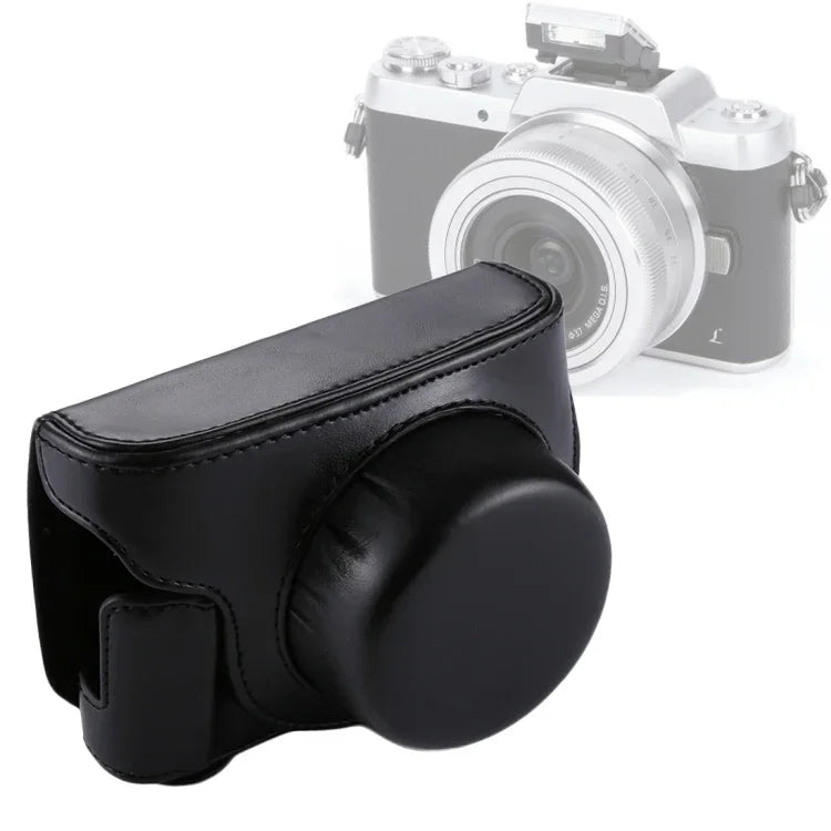 حقيبة كاميرا كاملة من جلد PU مع حزام لكاميرا Panasonic Lumix GF7 / GF8 / GF9 (عدسات 12-32 مم / 14-42 مم)، لكاميرا Lumix GF7