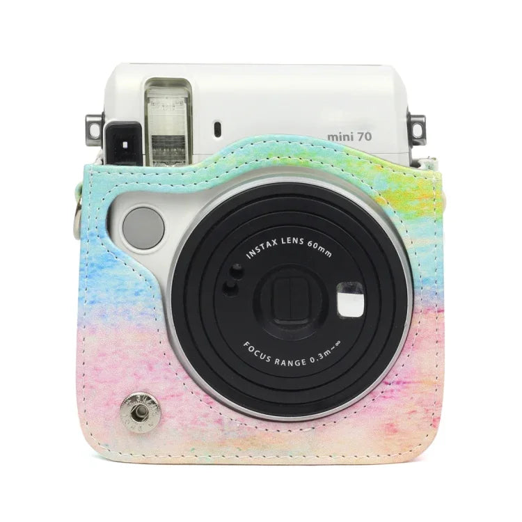 حقيبة واقية من جلد PU بنقشة لوحة زيتية قوس قزح لكاميرا FUJIFILM Instax Mini70، لوحة زيتية قوس قزح