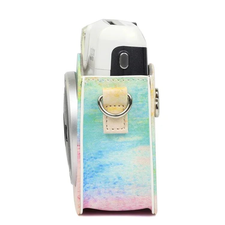 حقيبة واقية من جلد PU بنقشة لوحة زيتية قوس قزح لكاميرا FUJIFILM Instax Mini70، لوحة زيتية قوس قزح