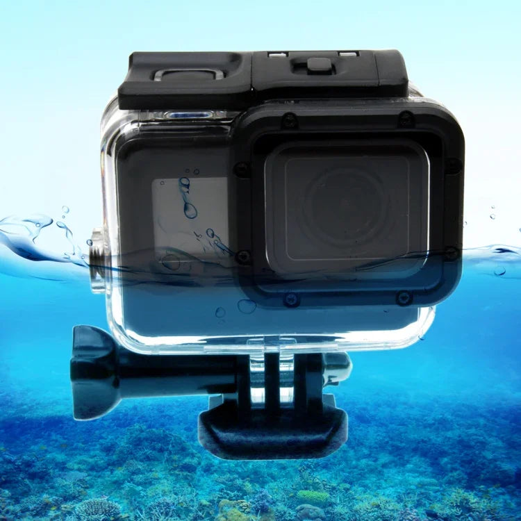 غطاء حماية مقاوم للماء حتى 30م لكاميرا GoPro HERO6 /5 + غطاء خلفي مجوف مع مشبك وحامل أساسي وبرغي، لا حاجة لفك العدسة (GP413)، غطاء حماية + غطاء خلفي
