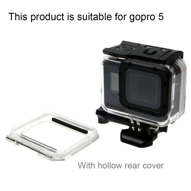 غطاء حماية مقاوم للماء حتى 30م لكاميرا GoPro HERO6 /5 + غطاء خلفي مجوف مع مشبك وحامل أساسي وبرغي، لا حاجة لفك العدسة (GP413)، غطاء حماية + غطاء خلفي