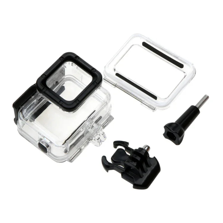 غطاء حماية مقاوم للماء حتى 30م لكاميرا GoPro HERO6 /5 + غطاء خلفي مجوف مع مشبك وحامل أساسي وبرغي، لا حاجة لفك العدسة (GP413)، غطاء حماية + غطاء خلفي