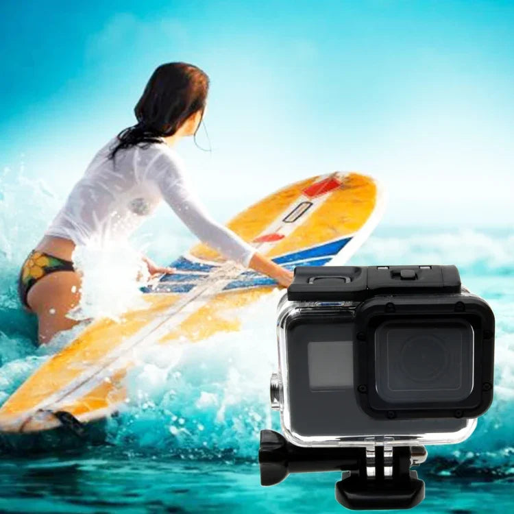 غطاء حماية مقاوم للماء حتى 30م لكاميرا GoPro HERO6 /5 + غطاء خلفي مجوف مع مشبك وحامل أساسي وبرغي، لا حاجة لفك العدسة (GP413)، غطاء حماية + غطاء خلفي
