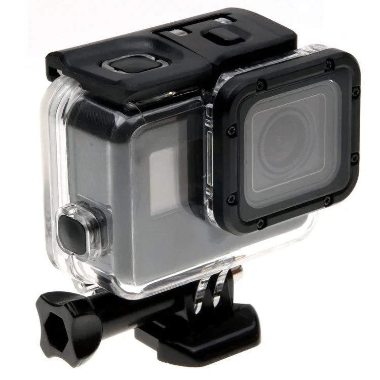 غطاء حماية هيكل عظمي لكاميرا GoPro HERO6 /5 + غطاء خلفي مجوف مع مشبك وقاعدة تثبيت أساسية ومسمار، لا حاجة لفك العدسة، غطاء خلفي مجوف