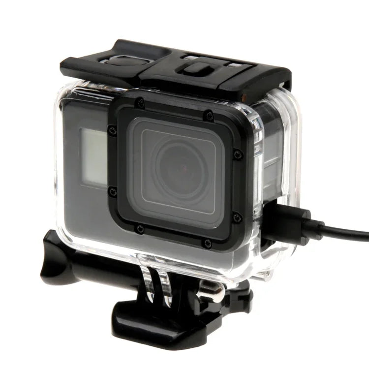 غطاء حماية هيكل عظمي لكاميرا GoPro HERO6 /5 + غطاء خلفي مجوف مع مشبك وقاعدة تثبيت أساسية ومسمار، لا حاجة لفك العدسة، غطاء خلفي مجوف