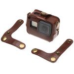 غطاء حماية من جلد PU لكاميرا GoPro HERO7 Black /6 /5 مع حزام عنق وأزرار، جلد PU (بني)، جلد PU (قهوة)، جلد PU (أسود)