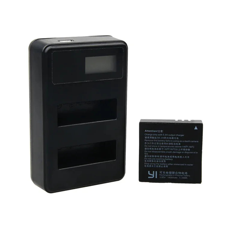 شاحن بطاريات مزدوج بشاشة LCD مع كابل USB لكاميرا Xiaoyi 4K الرياضية، يعرض سعة الشحن (XM47)، شاحن بطارية بشاشة LCD