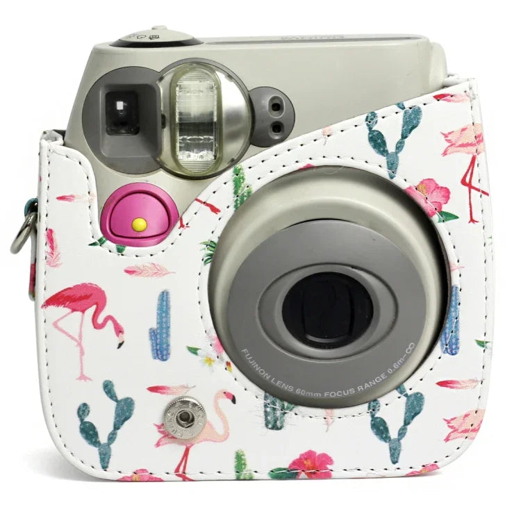حقيبة واقية لكاميرا من جلد PU بنمط صبار الفلامنغو لكاميرا FUJIFILM Instax Mini 7S / 7C، نمط صبار الفلامنغو
