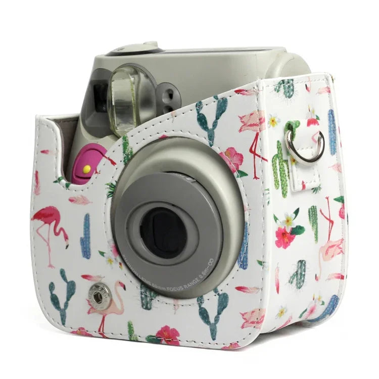 حقيبة واقية لكاميرا من جلد PU بنمط صبار الفلامنغو لكاميرا FUJIFILM Instax Mini 7S / 7C، نمط صبار الفلامنغو
