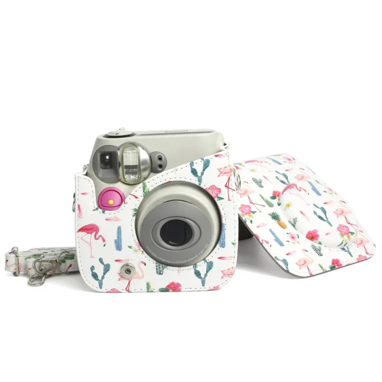 حقيبة واقية لكاميرا من جلد PU بنمط صبار الفلامنغو لكاميرا FUJIFILM Instax Mini 7S / 7C، نمط صبار الفلامنغو