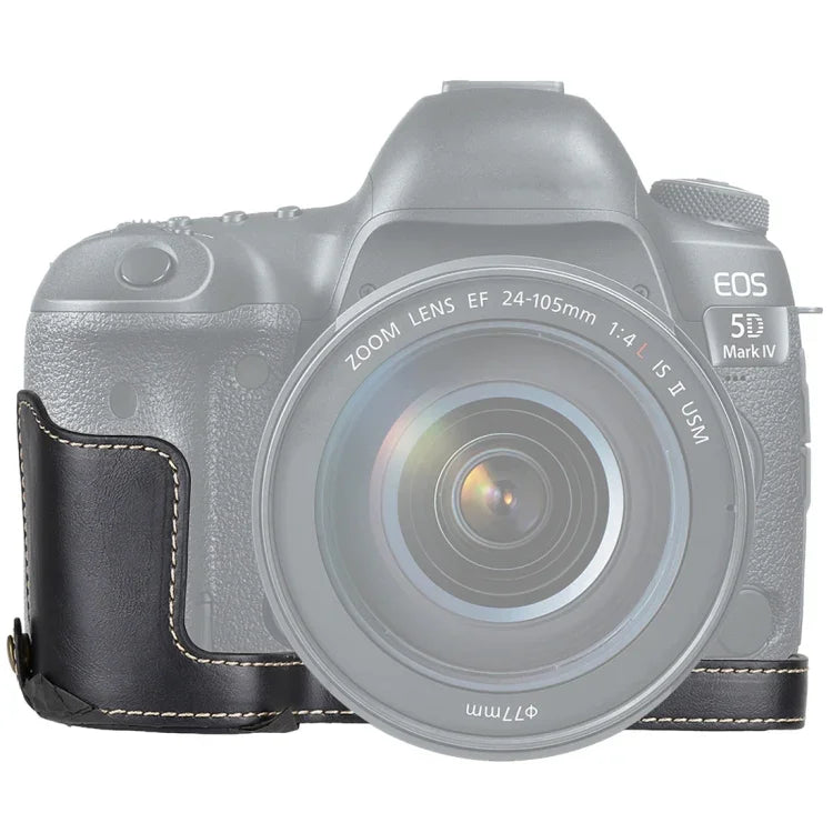 قاعدة حقيبة كاميرا نصفية من جلد PU بخيط 1/4 بوصة لكاميرات كانون EOS 5D Mark IV / 5D Mark III، لكاميرا كانون 5D4