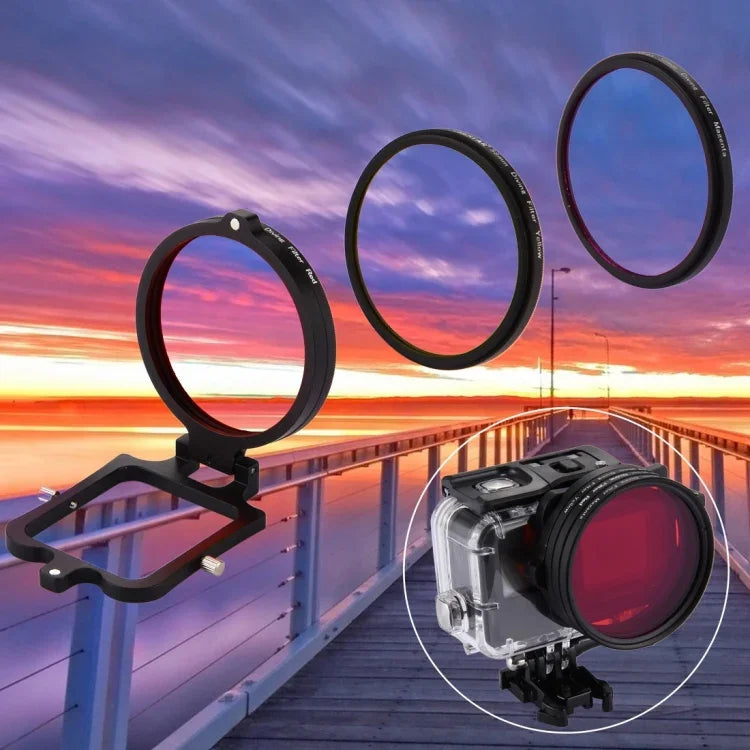 فلتر عدسة غوص 58 مم أصفر + أحمر + بنفسجي لكاميرات GoPro HERO7 Black/6/5، فلتر عدسة غوص ثلاثي الألوان 58 مم
