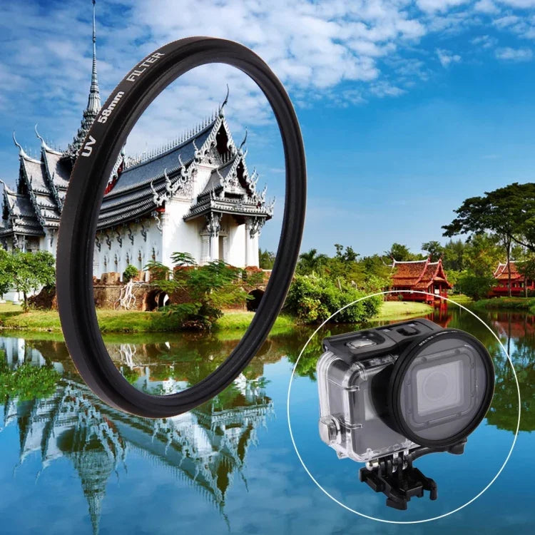 فلتر عدسة UV دائري 3 في 1 بحجم 58 مم مع غطاء لكاميرا GoPro HERO7 Black/6 /5، عدسة UV بحجم 58 مم