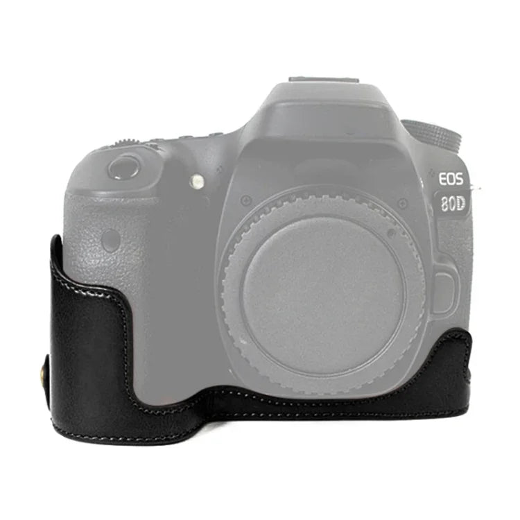قاعدة غلاف كاميرا نصفية من جلد PU بخيط 1/4 بوصة لكاميرا كانون EOS 80D / 70D، لكاميرا كانون EOS 80D