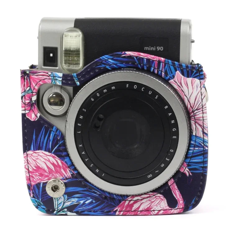 حقيبة كاميرا حماية من جلد PU بنقشة فلامنغو لكاميرا FUJIFILM Instax Mini90، فلامنغو