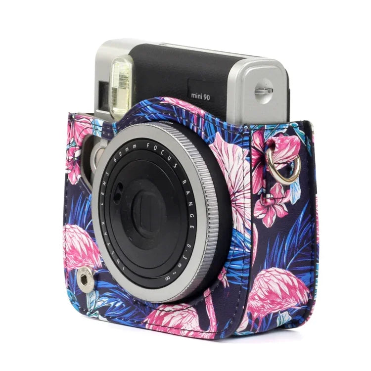 حقيبة كاميرا حماية من جلد PU بنقشة فلامنغو لكاميرا FUJIFILM Instax Mini90، فلامنغو