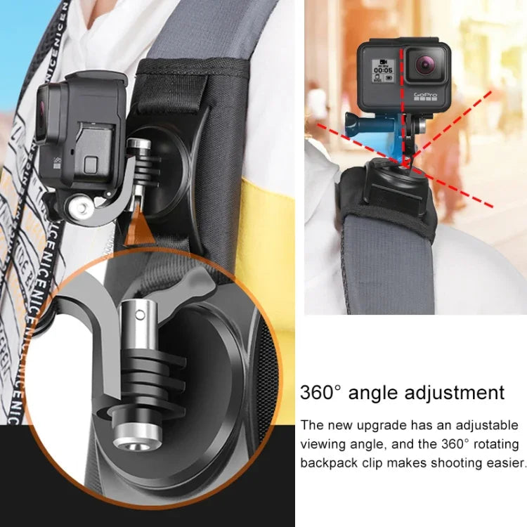 مشبك تثبيت حقيبة ظهر بشريط لاصق مع مسمار لتركيب كاميرات GoPro وInsta360 وDJI وغيرها