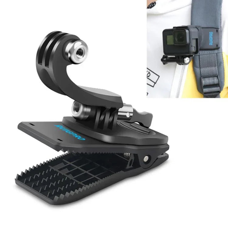 RUIGPRO حامل مشبك دوار 360 درجة على شكل J مع مسمار لتثبيت كاميرات GoPro HERO9 Black / HERO8 Black / HERO7 /6 /5، DJI Osmo Action، Xiaoyi وكاميرات الحركة الأخرى