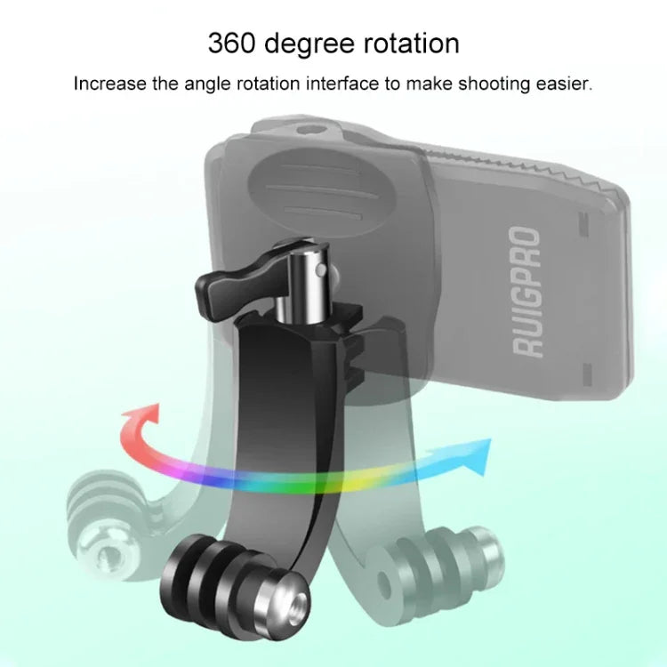 RUIGPRO حامل مشبك دوار 360 درجة على شكل J مع مسمار لتثبيت كاميرات GoPro HERO9 Black / HERO8 Black / HERO7 /6 /5، DJI Osmo Action، Xiaoyi وكاميرات الحركة الأخرى