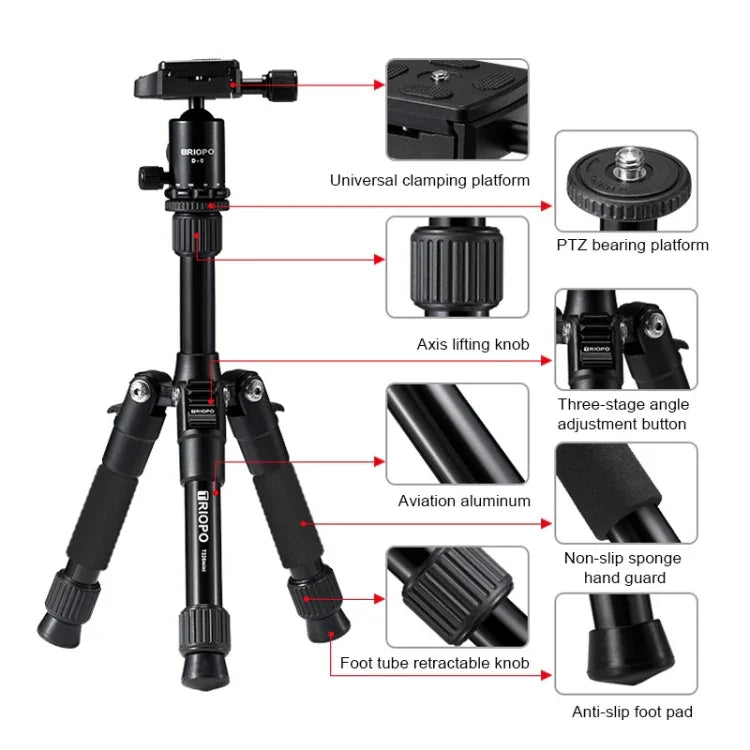 ترايبود محمول قابل للتعديل من سبائك الألمنيوم TRIOPO T226 مع رأس كرة D-0 لكاميرات SLR، T226