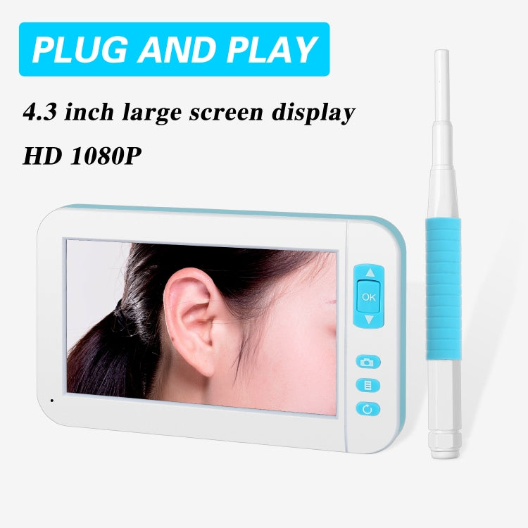 C01 شاشة عرض 4.3 بوصة منظار بصري للأذن HD1080P مع 6 مصابيح LED، القطر: 3.9mm، C01 3.9mm