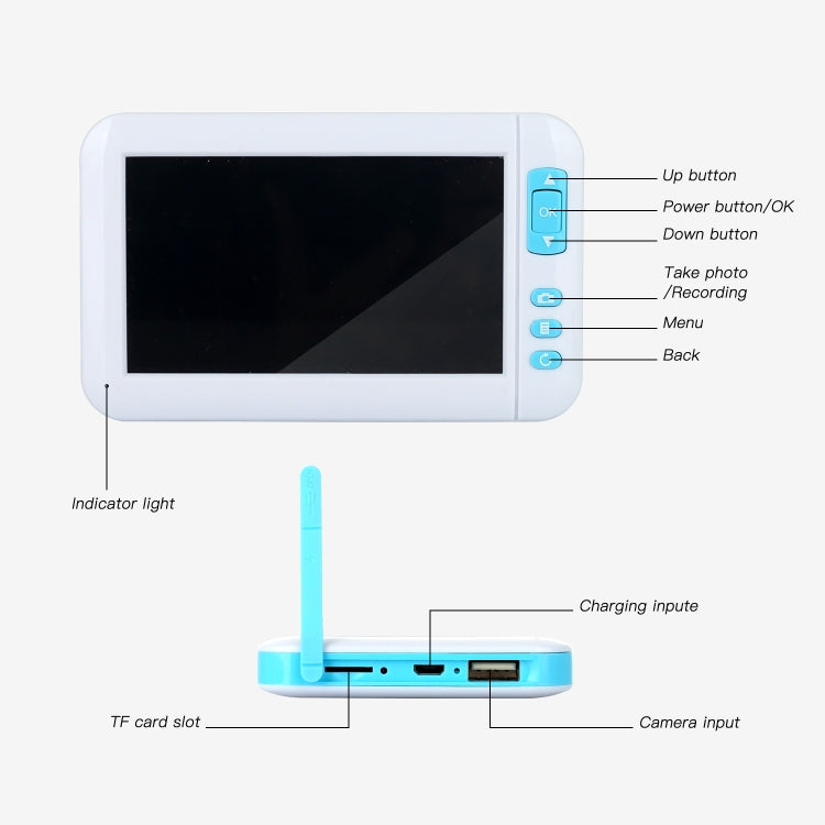C01 شاشة عرض 4.3 بوصة منظار بصري للأذن HD1080P مع 6 مصابيح LED، القطر: 3.9mm، C01 3.9mm
