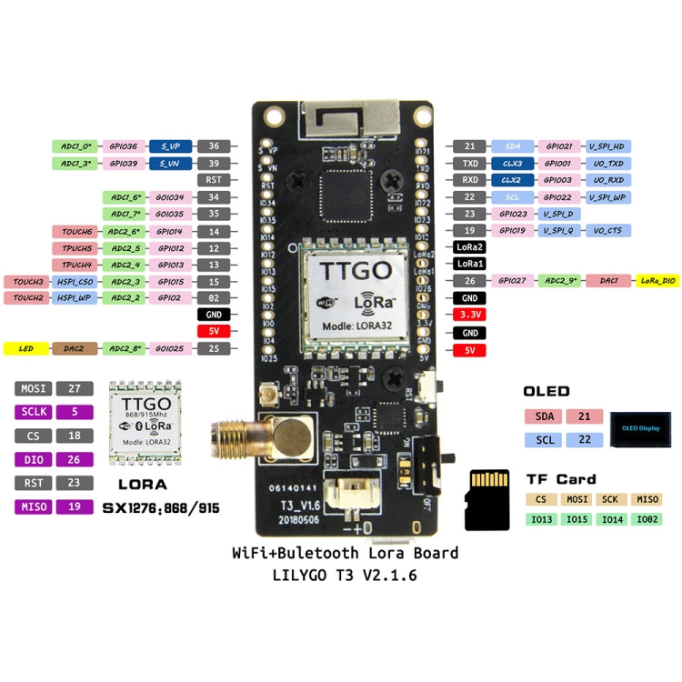 وحدة TTGO LORA32 V2.1 ESP32 شاشة OLED 0.96 بوصة بلوتوث واي فاي لاسلكية 915MHz SMA IP5306 مع هوائي، 915MHz