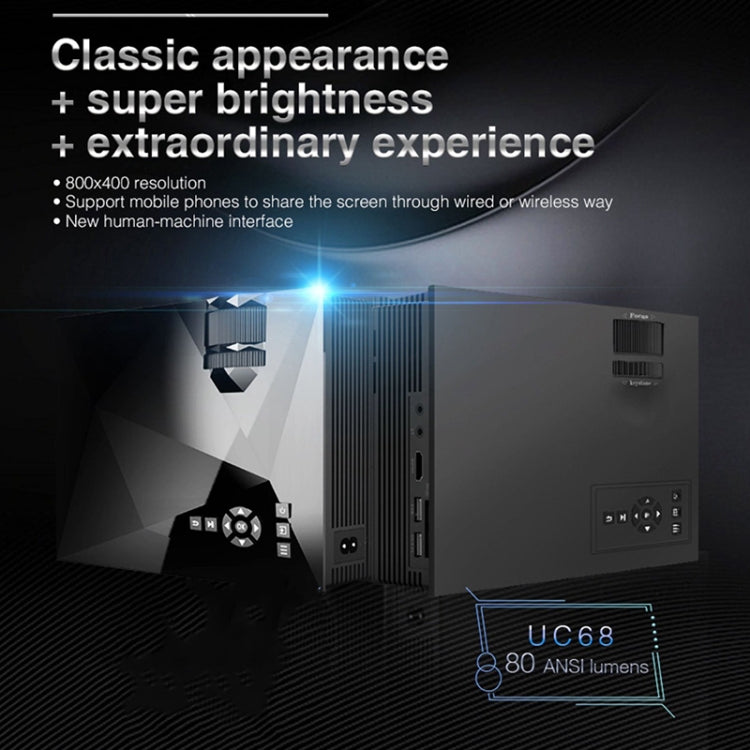 جهاز عرض LED منزلي متعدد الوسائط UC68 بسطوع 80 ANSI ودقة 800x400 HD 1080P، يدعم USB/SD/HDMI/VGA/IR، UC68 800x400